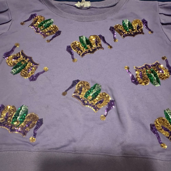 Jester hat sparkle NOLA sequin bubble sleeve top Mardi Gras - Picture 2 of 3